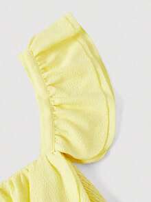 MOD Vestido maxi de mujer talla grande con cuello cuadrado elegante, mangas con volantes, falda con volantes y detalles de botones, vestido de verano amarillo para mujer - Amarillo - Ver 4