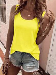 LUNE La nueva moda primavera y verano, chaleco casual de cuello redondo a rayas azul y blanco con cuello profundo rojo en contraste - Amarillo - Ver 5