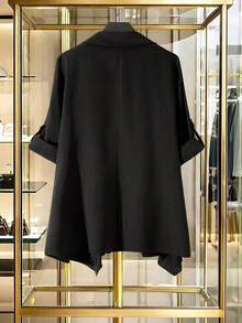 Blazer de manga larga versátil y casual de unicolor para mujer de talla grande - Negro - Ver 2