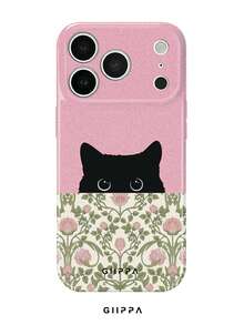 GIIPPA 1 pieza Funda de teléfono para iPhone 17 Pro Max con diseño de gato negro y patrón floral retro, adecuada para iPhone 16/15/14 Pro Max, funda de teléfono coreana con estilo e interesante, compatible con 11/12/13/14/15/16 Pro Max Plus, diseño elegante para hombres y mujeres, regalo ideal para Navidad, San Valentín, Pascua, temporada de bodas y cumpleaños para la novia - Rosa - Ver 1