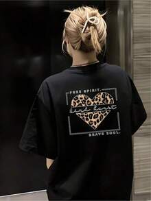 Camiseta negra informal de manga corta con cuello redondo para hombre,Camisetas Para Mujer Camiseta imprescindible corazón de leopardo espíritu libre moda casual única estilo urbano  S a XL categoría ropa  2023 - Negro - Ver 6