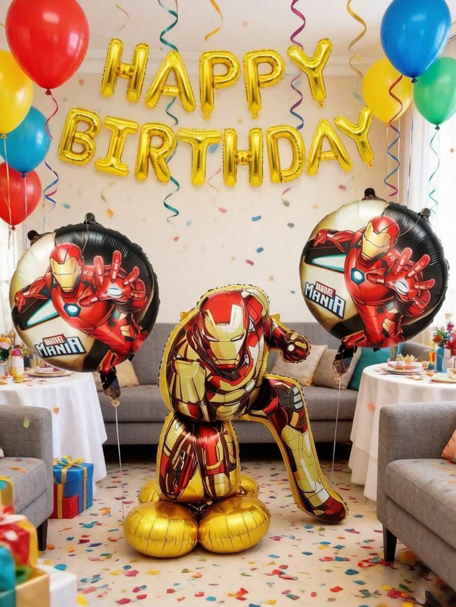 Marvel 4件套漫威蜘蛛侠、钢铁侠及站立造型大型超级英雄主题卡通可爱立体充气庭院装饰品,带横幅,漫威粉丝展示摆件,适合生日派对、家庭聚会和节日装饰用品 - 氣球套裝 - 查看 1