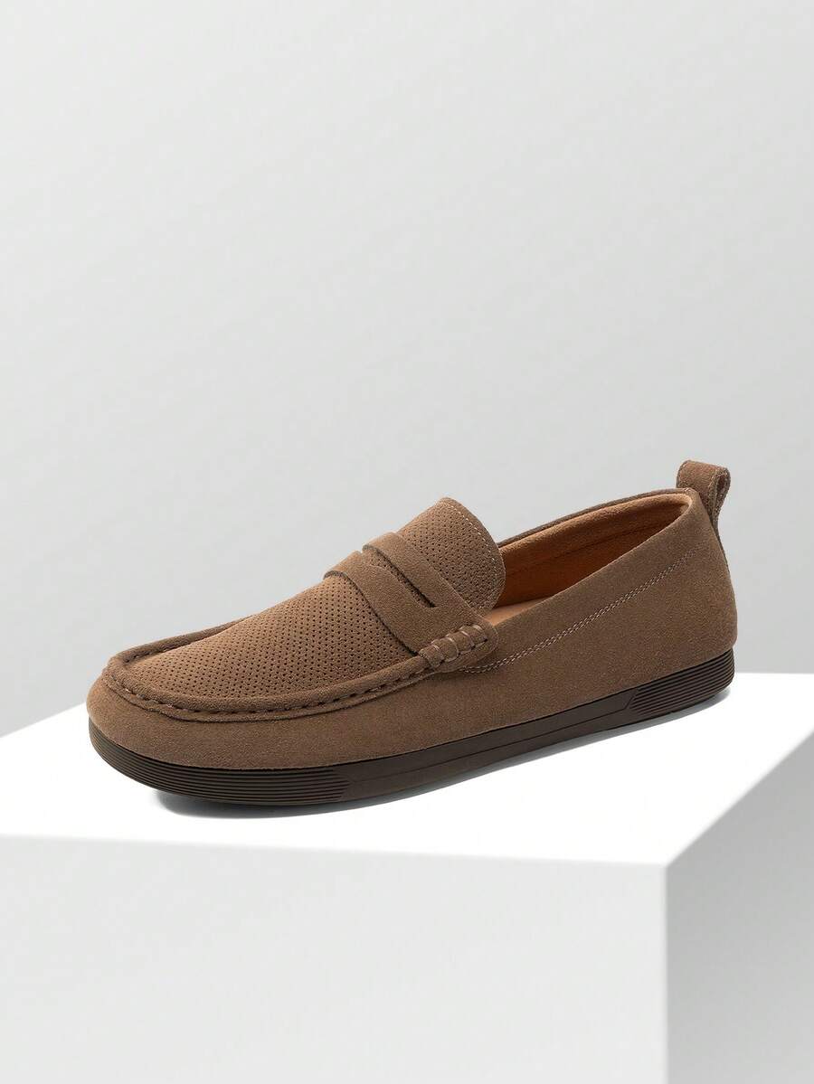 Men's Penny Loafers Suede Leather Moccasins Casual Driving Shoes Slip-On Lightweight Comfortable Shoes - màu nâu - Xem 1