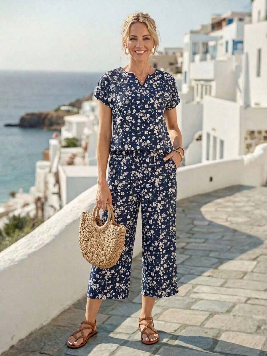 Faunlyn Conjunto de dos piezas de mujer para uso diario - Azul marino - Ver 1