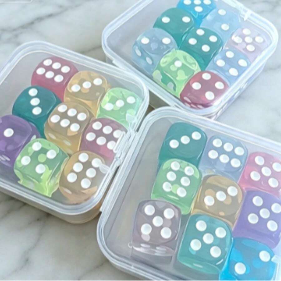 9pcs Multicolor Transparent Dice Set, 6-Sided Standard Dice With Storage Box, Suitable For Board Games, Dice Games, Math Teaching And Party Gifts - Multicolor - View 1