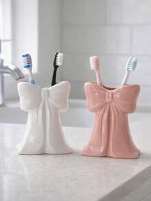 1pc Bowknot Toothbrush & Toothpaste Holder, Cute & Elegant Desktop Organizer For Bathroom Vanity, Creative Oral Care Tool Decor With Bow Design, Tidy & Orderly Toothbrush & Toothpaste Rack For Daily Use - Multicolor - View 4
