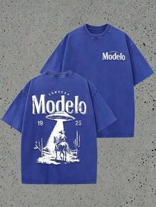 Plus Size Tops, Changes Modelo Cowboy Rope Print T-Shirt, Casual, Heavy Cotton, Summer, Unisex, Free Shipping - 藍色 - 查看 13