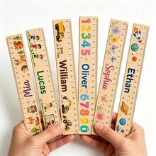 1 pieza Regla de madera personalizable con nombre, regla de madera personalizada con estampado de dibujos animados lindos y estampado vibrante, regalo de vuelta a la escuela, regla personalizada, herramienta estudiantil para aprendizaje y aula, regla de madera con marcas claras, regalo ideal de vuelta a la escuela e instrumento matemático - A - Ver 1