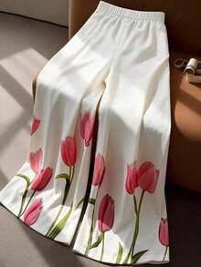 Pantalones anchos de mujer con estampado floral de color albaricoque, diseño suelto con bolsillos, elegante y de alta calidad, adecuado para el trabajo, uso casual, viajes, playa, jardín, fotografía, atuendo de verano, vuelta al colegio, esencial - Multicolor - Ver 2