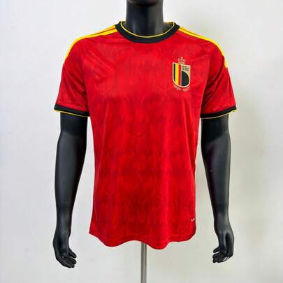 26-27 Season Belgium National Team Home Jersey In Red, Black, And Yellow Color Scheme, Fan Version, Breathable Sports Short Sleeve