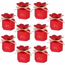 10Pcs Petal Shaped Wedding Candy Boxes Hexagonal Floral Gold Stamping Paper Gift Boxes With Ribbon Just For You Printed Party Favor Boxes For Wedding, Bridal Shower Birthday Valentine's Day Decoration - Petal Box - View 11