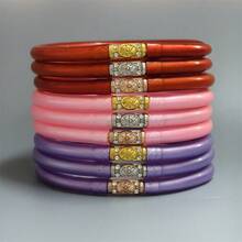 9pcs Set Faux Gold Foil Spray Plastic Gold Powder Bangle Bracelets, Fashionable Hexagram Thai Script Decor Accessories For Women - 9 Multi-colors - View 18