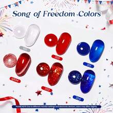 Beetles 6Colors 4th Of July Gel Nail Polish Set, Red White Blue Cat Eye Glitter Gel Nail Polish, Soak Off UV LED Independence Day Nail Art DIY Manicure - 6 Color Red White Blue Gel Nail Polish - 查看 2