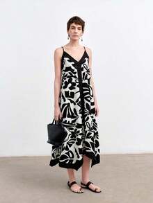 Long Floral Print Casual Slip Dress Suitable For Vacation - 黑色 - 查看 7