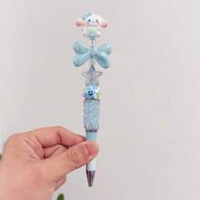 SANRIO （单支装）三丽鸥DIY串珠笔 - 时尚钻石造型圆珠笔 - 三丽鸥IP主题（蝴蝶结和星星图案） - 渐变笔杆，适合学生和日记本 - 小巧的生日礼物 - A - 查看 10