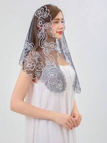 1 chiếc khăn choàng tam giác bằng lưới thêu dành cho nữ, khăn che mặt cô dâu thanh lịch, khăn đội đầu nhà thờ bằng ren lưới thêu hoa hình chữ thập, khăn đội đầu cưới đa năng cho mọi mùa. - Nhiều màu - Xem 2
