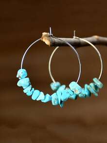 Pendientes de aro con piedras de colores asimétricos, pendientes de círculo grande exagerados, joyería de estilo de vacaciones de alta gama al por mayor - pendientes - Ver 8