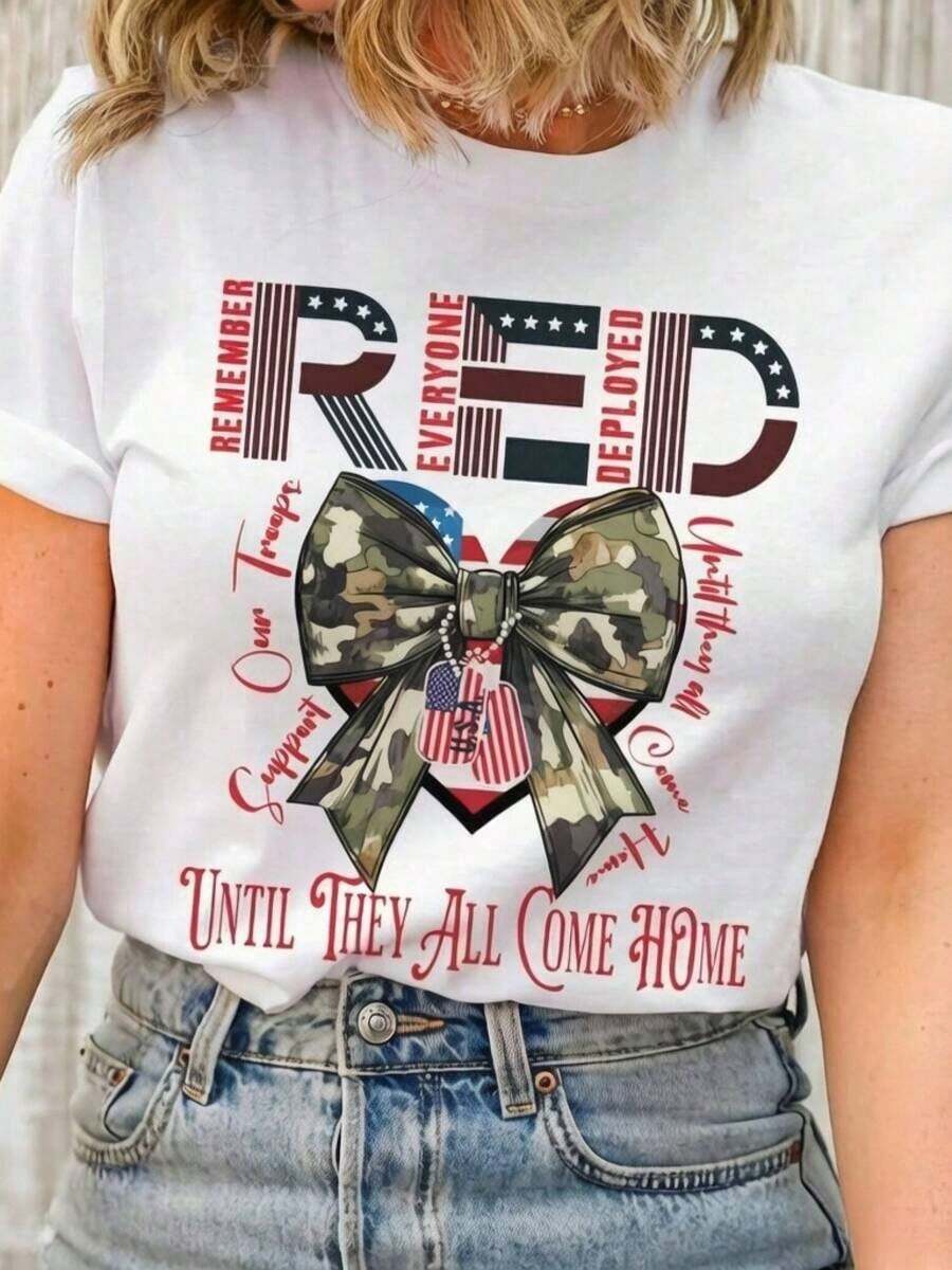 Camiseta de Viernes Rojo, Un Homenaje a Cada Militar, Usamos Camisetas Rojas los Viernes, Un Regalo con Temática Militar (para Esposa/Madre/Padre/Novia), Camiseta Estampada para Celebraciones Festivas,% Algodón, Un Gran Regalo para Amigos y Familiares, Adecuada para Todas las Temporadas, Camiseta de Algodón Cómoda - Blanco - Ver 1