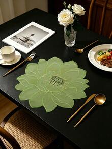 4/120pcs, Pink Lotus Embroidered Fabric Placemats, Waterproof & Oil-Resistant Table Mats, Washable & Odorless Bowl & Plate Pads, Suitable For Restaurant, Cafe, Homestay, Indoor & Outdoor Use, Fit For Festival, Party, Gathering, Birthday, Wedding, Dinner - Multicolor - View 9