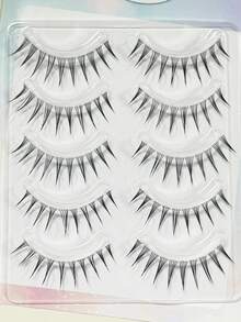 10pcs Cluster-Style Natural A-Type Korean Girl Group Makeup False Eyelashes, Transparent Stem Fake Lashes For No-Makeup Face Look, Aesthetic - View 7