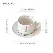 Ceramic Birthday Candle, Coffee Cup And Saucer Set, Afternoon Tea Coffee Cup & Breakfast Plate, Girly Design Back To School - White - View 12