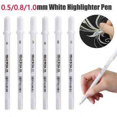 3支装 0.5mm/0.8mm/1.0mm 白色马克笔，纸板光泽卷筒凝胶笔，美术绘图笔，绘画马克笔，多功能文具，办公用品，学习用品，返校季