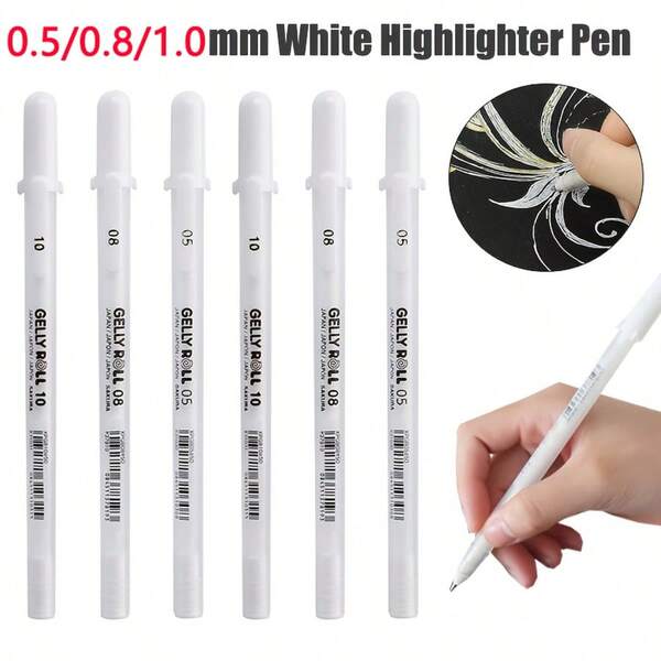 3支装 0.5mm/0.8mm/1.0mm 白色马克笔，纸板光泽卷筒凝胶笔，美术绘图笔，绘画马克笔，多功能文具，办公用品，学习用品，返校季