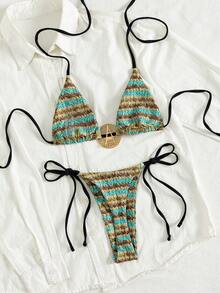 Bộ bikini đi biển mùa hè 2026 dành cho nữ, gồm 2 mảnh, đồ bơi nữ in họa tiết nhiệt đới, kiểu dáng thanh lịch, gợi cảm, hở lưng, thích hợp cho kỳ nghỉ biển, bikini hai mảnh, quần áo nữ đi biển, tankini. - màu xanh lá - Xem 4