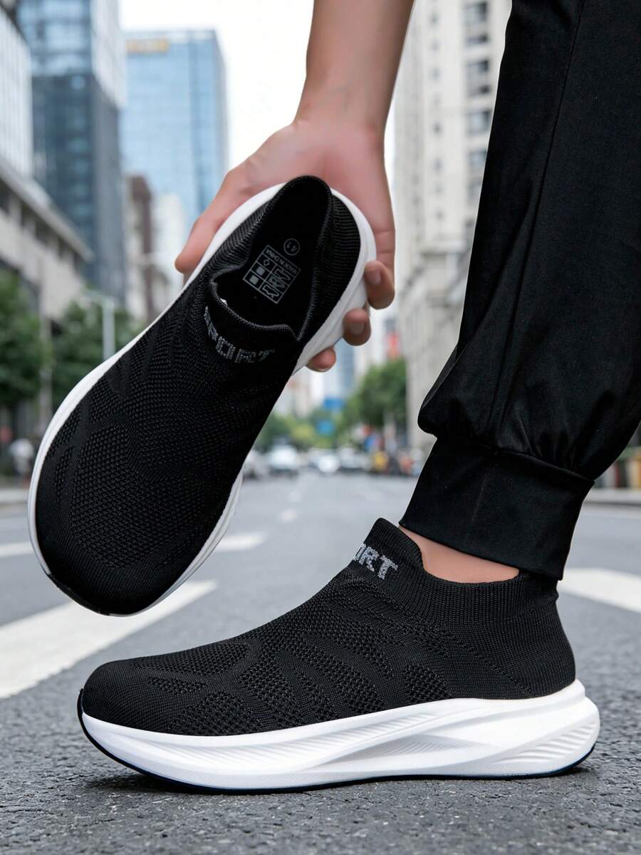 Men's Comfortable Wide Fit Sports Shoes - Black and White - View 1