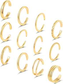 12Pcs 18K Gold Filled Toe Rings Minimalist Thin Wire Cubic Zirconia Summer Beach Toe Rings Open Adjustable Foot Jewelry For Women Silver Gold Tone - Gold - View 7