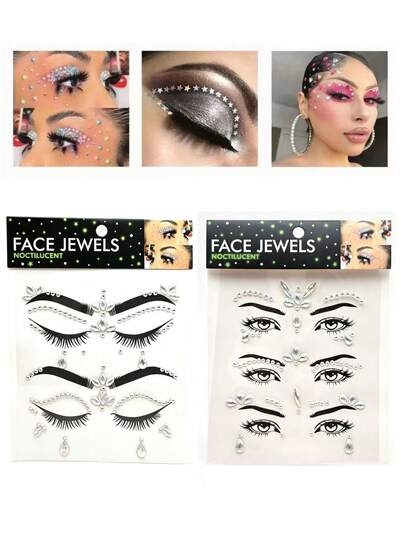 1pc/Set Colorful Crystal Face Jewels, 2 Styles Available, Forehead & Eye Area Rhinestone Stickers, Suitable For Face, Eye Makeup, Stage Makeup, Self-Adhesive, Suitable For Music Festivals, Party Makeup