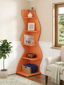 70-Inch Five-Layer Corner Bookshelf, Book Corner, Corner Display Cabinet, Room Decoration Shelf, Bedroom Decoration Shelf, Suitable For Living Room, Study And Bedroom, Easy To Install, Indoor Plant Stand, Modern And Simple Style - 橘色 - 查看 1
