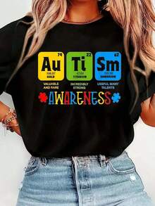 Camiseta 100% Algodón para Concientización sobre el Autismo, Apoyo al Autismo, para Maestros y Niños, Camiseta Gráfica Urbana para Hombre y Mujer, Cuello Redondo Negro, Tops para Vacaciones, Blusas para mujer, ropa casual para mujer - Negro - Ver 5