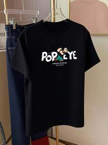 Nueva Camiseta de Moda para Mujer con Cuello Redondo, Edición Limitada, camiseta de manga corta de longitud media con estampado de dibujos animados color albaricoque, top casual para mujer, - Albaricoque - Ver 6