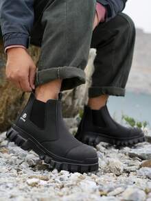 New Fashion Men's Shoes, Men's Boots Including Chelsea Boots, Outdoor Cowboy Boots In Plus Size, Slip-On Hiking Shoes, High-Top Outdoor Hunting Boots, Hiking Boots, Durable Thick-Sole Mountaineering Boots, Suitable For Spring, Summer, Autumn And Winter - Black - View 4