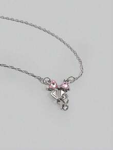 Bộ 5 dây chuyền nhiều lớp phong cách ngọt ngào, mặt dây chuyền hình trái tim đính đá màu hồng, hình bướm, quả anh đào, trái tim, nơ, ngôi sao dành cho nữ. - Hồng - Xem 5