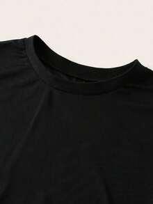 BASICS 2 piezas Top de tirantes recortado de color liso casual y top corto de manga corta holgado y transparente de malla con cuello redondo - Negro - Ver 3