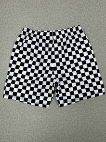 1pc Plus Size Men's Plaid Casual Beach Shorts, Breathable Lightweight And Comfortable, Suitable For Summer Vacation - Black and White - View 4