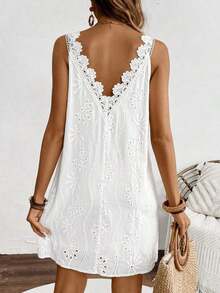 Vestido sencillo de un solo color sin mangas para uso diario, atuendos de playa de vacaciones para mujer - Blanco 2 - Ver 7