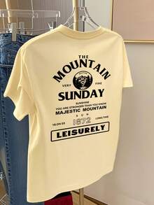 Women's Vintage Fashion Short Sleeve T-Shirt, Summer Cartoon Print Short Sleeve T-Shirt, Sheer Short Sleeve T-Shirt, Unique Niche Design, Loose Fit Top, Base Layer #3333 - 杏 - 查看 1