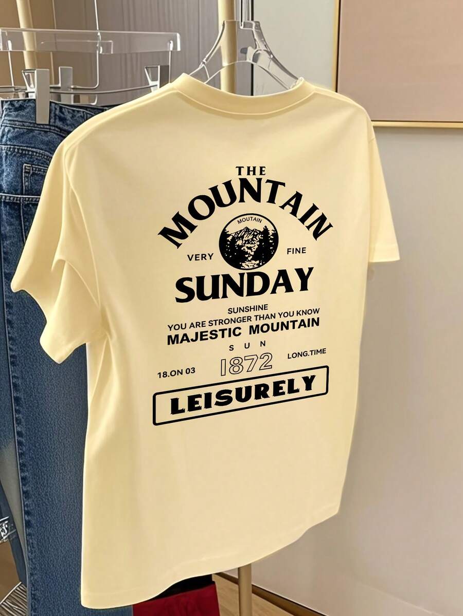 Women's Vintage Fashion Short Sleeve T-Shirt, Summer Cartoon Print Short Sleeve T-Shirt, Sheer Short Sleeve T-Shirt, Unique Niche Design, Loose Fit Top, Base Layer #3333 - 杏 - 查看 1