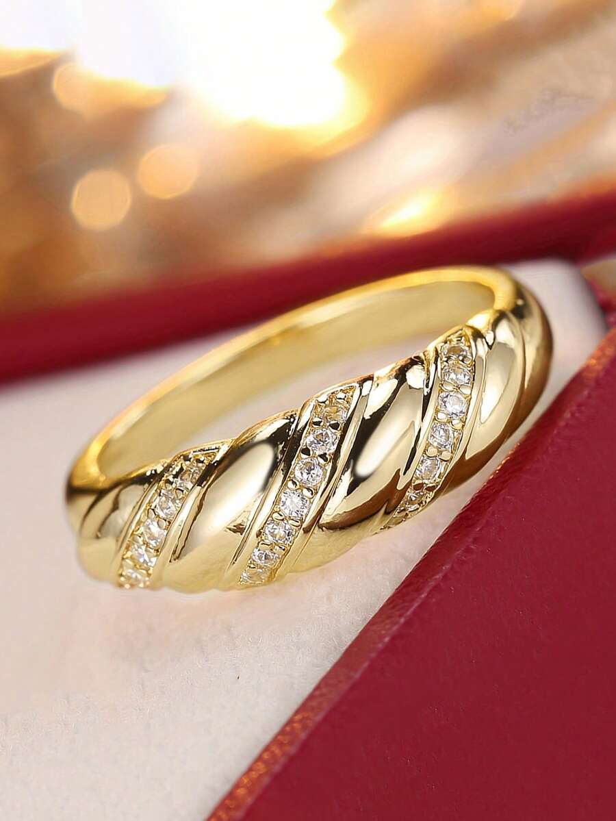 1pc Fashion Cubic Zirconia Ring, Suitable For Wedding, Engagement, Anniversary, Party, Valentine's Day And Other Occasions