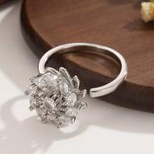 1 pieza Anillo giratorio Fidget de cobre con circonita, con diseño de flor, estrella y luna, para alivio de ansiedad y estrés, para uso diario, regalo - Plateado - Ver 12