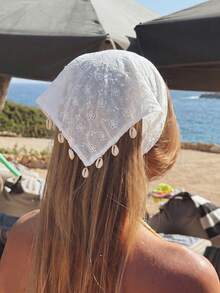 1件女款手工花卉刺繡荷葉邊頭巾，適合日常穿著與度假夏季髮飾海灘髮帶女款頭巾 - 白色 - 查看 2