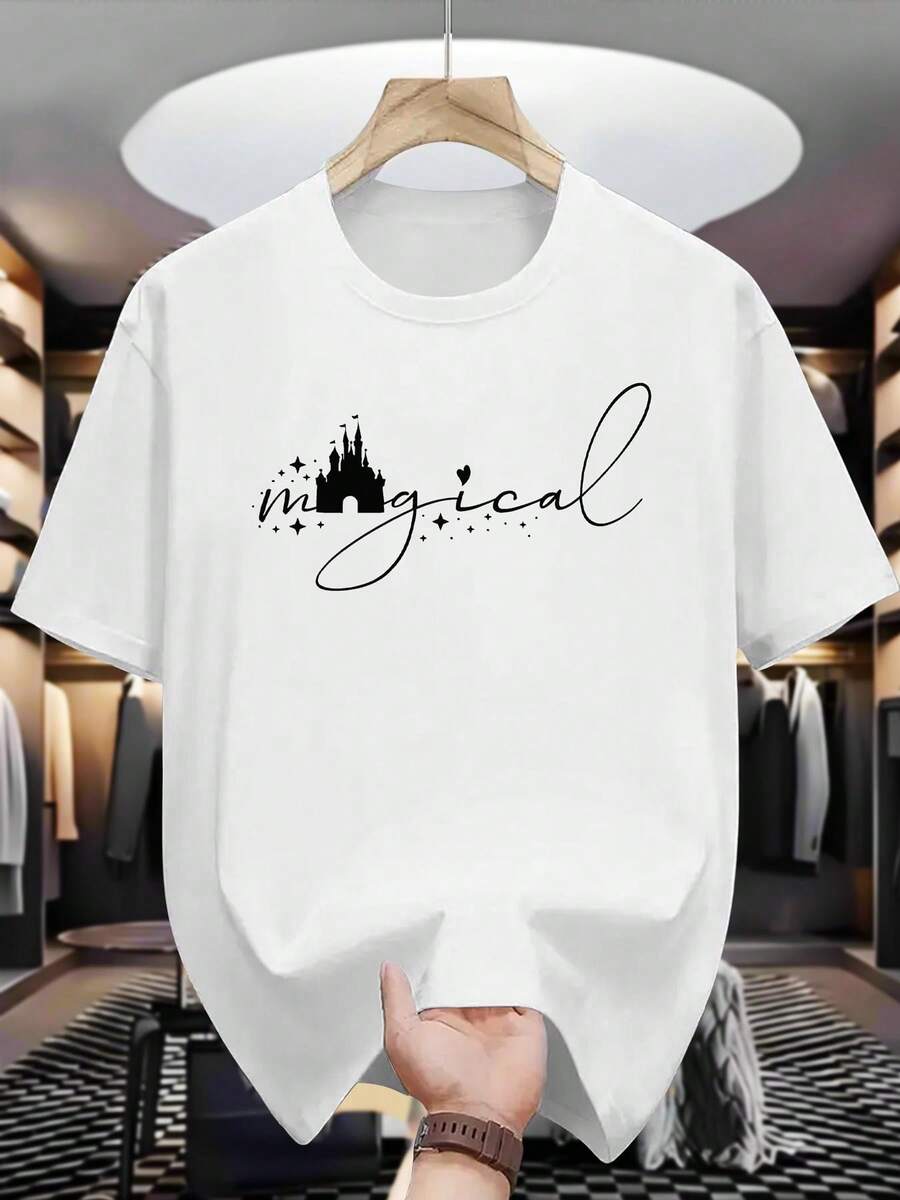 1 Men's Summer Casual T-Shirt - "Magic" Design Print, Short Sleeves, Round Neck, Lightweight And Breathable, Perfect For Casual Wear, Casual T-Shirt, Funny Print T-Shirt, Comfortable Fit T-Shirt, 180g 100% Cotton. - 白色 - 查看 1