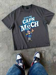 Men's Basic Graphic Tee | "Y'all Be Cap'n Too Much" Design | 100% Cotton | Soft & Comfortable | Casual Wear | Gift For Him | Unisex Crew Neck Tee | Made In USA | Factory Direct: Men's Funny Cartoon Print Tee. - 酒紅色 - 查看 2