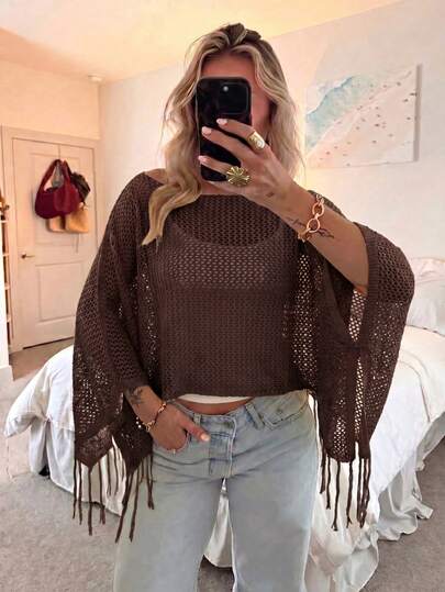 Áo dệt kim tối giản, thanh lịch, gợi cảm phong cách Mori Girl dành cho nữ, thích hợp cho mùa Xuân/Hè.