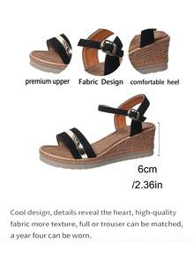 Giày sandal đế xuồng mới cho nữ, kiểu dáng mùa hè, đế dày, thiết kế quai đa năng, phù hợp với váy, đi biển và đi nghỉ mát. - màu đen - Xem 7