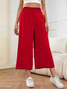 LUNE Pantalones de pierna ancha unicolor crop - Rojo - Ver 1