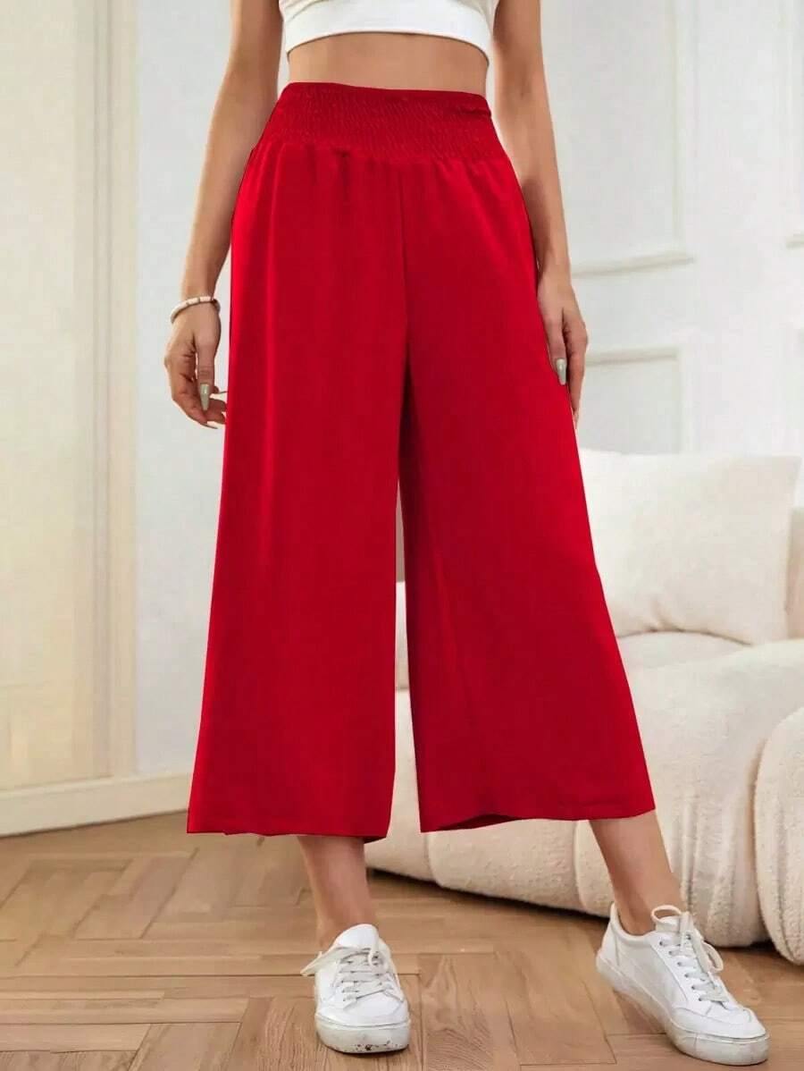 LUNE Pantalones de pierna ancha unicolor crop - Rojo - Ver 1